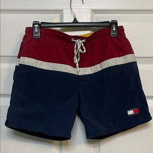Tommy Hilfiger Vintage 90s Navy, Burgundy & White Colorblock Swim Trunks **AS IS